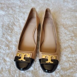 TORY BURCH Gigi Block Pump Nude/ Black Women's  Heels Size 7 M